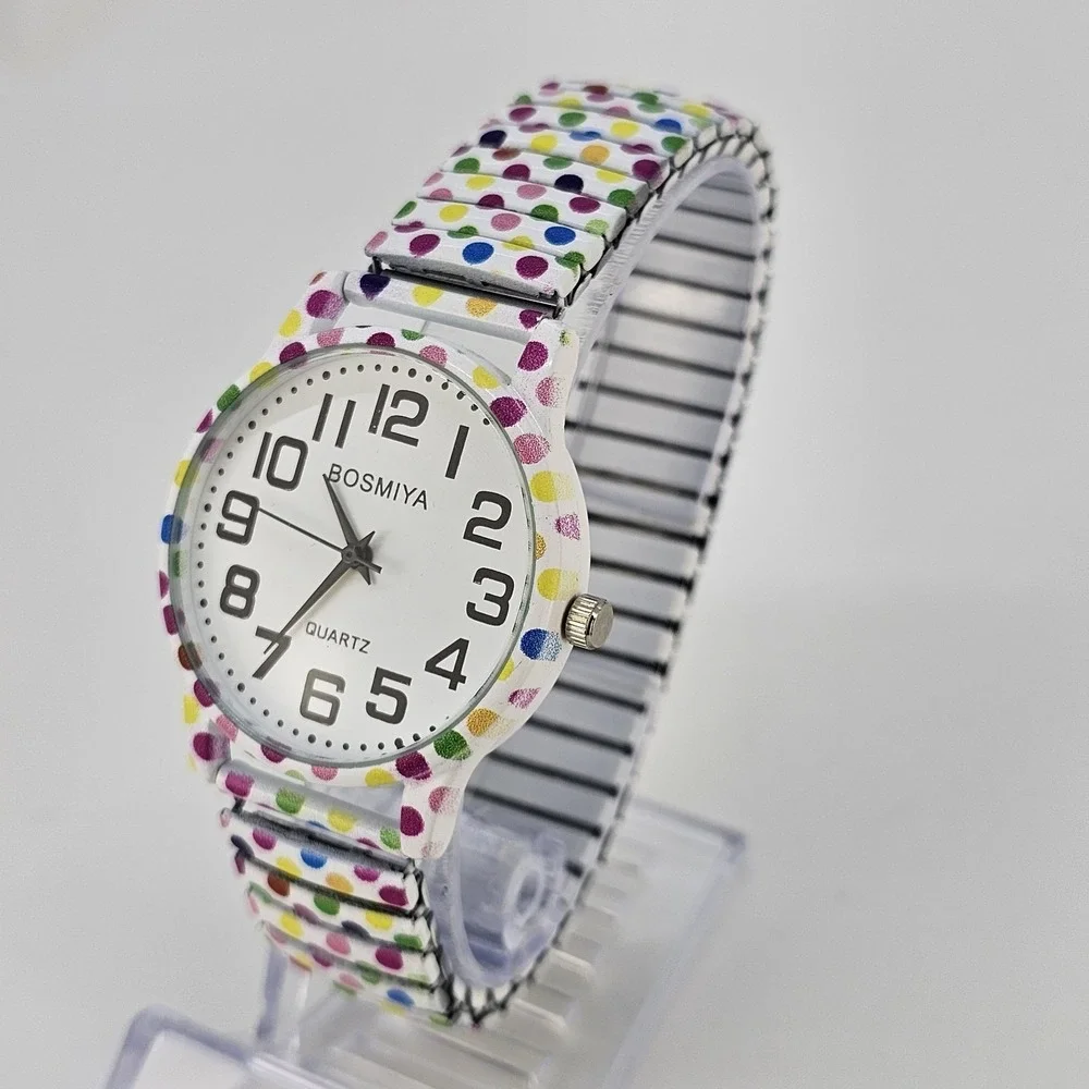 36MM Women's Watch White Dial Polka Multicolor Strech Band‎ 6.5